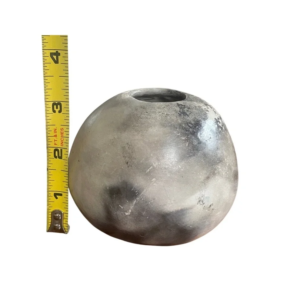 Handmade Smoke Fired Seed Pot Ceramic Vase Grey Marbled Southwestern Decor 3.5in